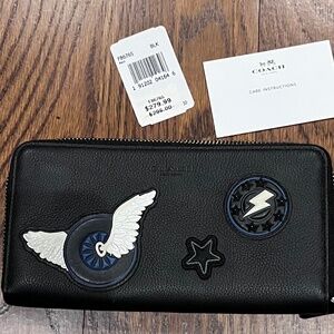 Authentic Coach Accordion Leather Varsity Patches Wallet